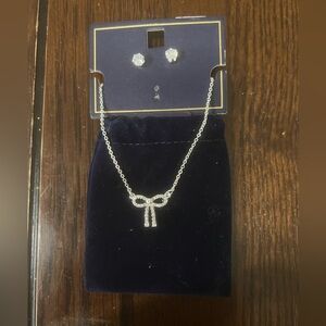 Beeline Women’s Set of Rhinestone Bow Necklace & Round Post Earrings